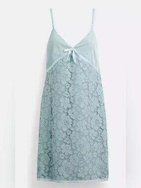 NWT Coach Light Blue Lace Satin Slip Dress 8